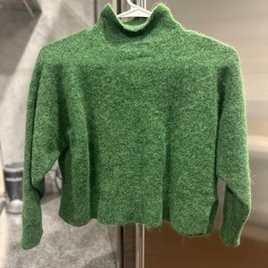 Green Cropped Turtleneck Sweater